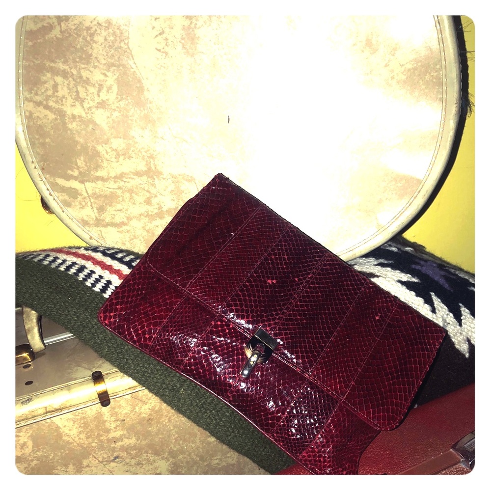 Vintage Blood Red Snake skin clutch